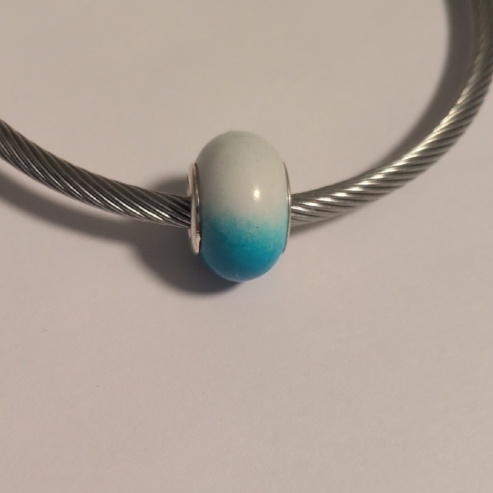 Silver Two Tone Ombre White and Blue Charm for Pandora Style Bracelet